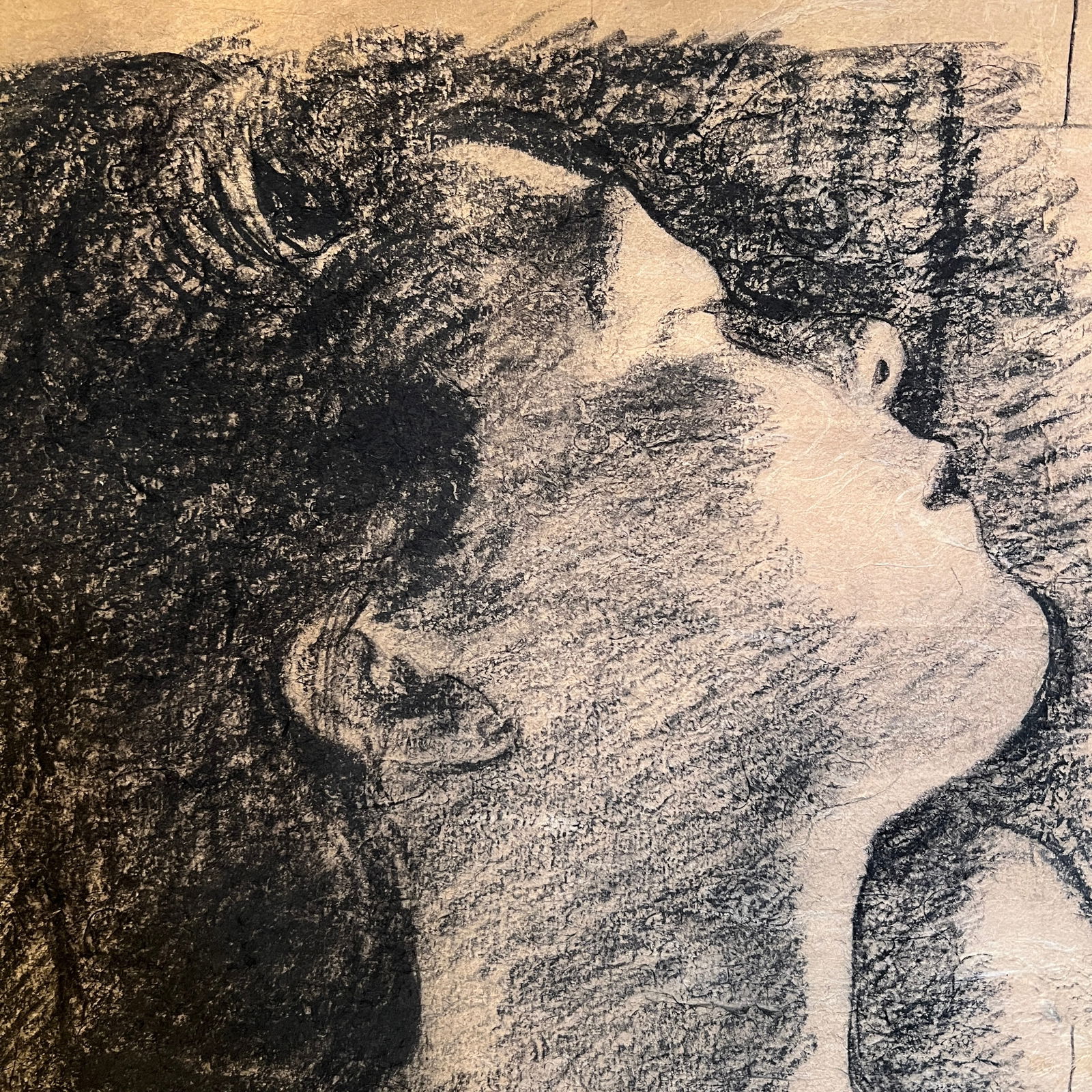 Vintage Charcoal Sketch on Paper: A beautifully done sketch of a woman. Cannot make out the signature. Measures 19 1/2" x 14". Will be shipped rolled. Refer to photos for additional condition information as they are a part of the desc