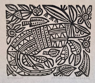 Kathleen Blackshear Armadillo  Relief Print on Paper