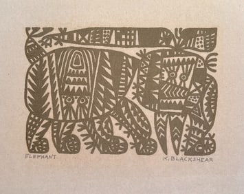 Kathleen Blackshear Elephant Relief Print on Paper