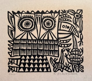 Kathleen Blackshear Owl Relief Print on Paper