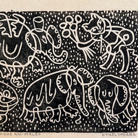 Ethel Spears "Circus Animals" Relief Print on Paper