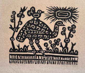 Ethel Spears "Ostrich" Relief Print on Paper