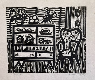 Ethel Spears "Interior" Relief Print on Paper