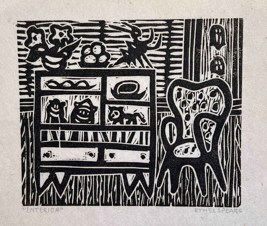 Ethel Spears "Interior" Relief Print on Paper (1 of 5)