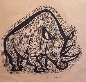 George Suyeoka Mid Century Rhinoceros Print