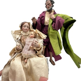 Antique Mary, Joseph and Jesus Carved Wood Figures