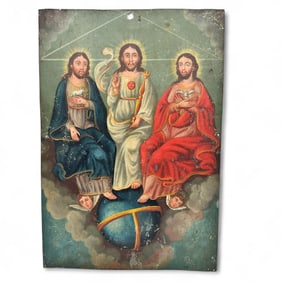 Antique Oil on Tin Retablo of the Holy Trinity