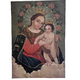 Antique Oil on Tin Retablo - Our Lady Refuge of Sinners