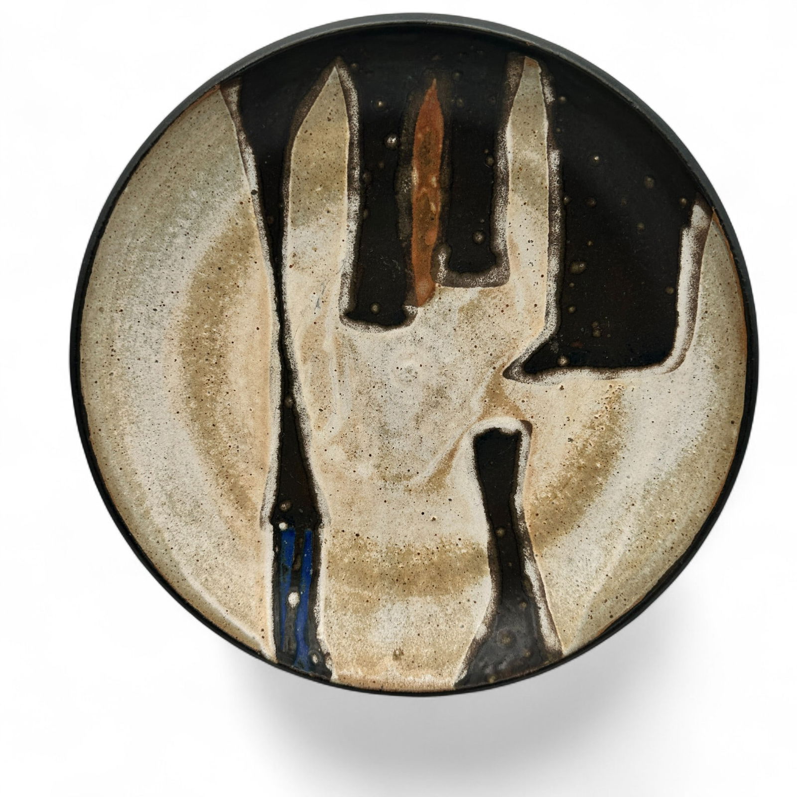 Don Johns Mid Century Art Pottery Platter: Measures 12" in diameter x 1 3/4"H. Refer to photos for additional condition information as they are a part of the description. Please note lots may show signs of wear commensurate with age and use, a