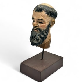 Antique Spanish Colonial Hand Painted Carved Wood "Santo" Religious