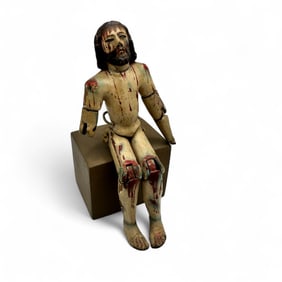 Antique Wood Hand Carved Cristo or Santo Jointed Figurine