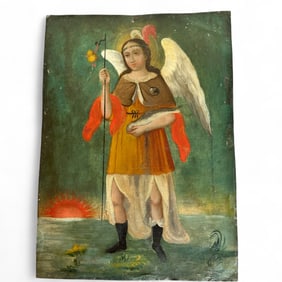 Antique Oil on Tin Retablo Religious Painting
