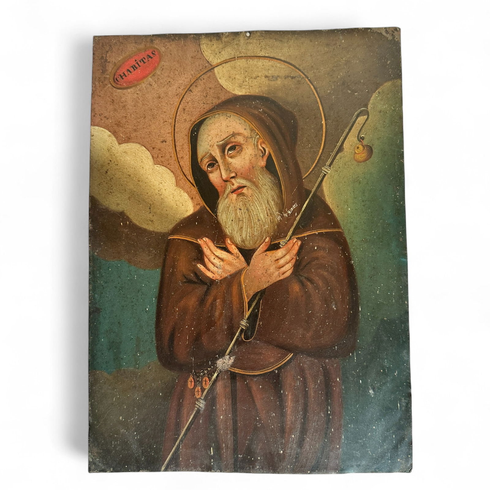 Antique Mexican Tin Retablo Painting of Saint Francis of Paola (1 of 8)