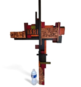 Rare Ralph Arnold Wood Collage Cross Sculpture