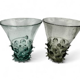 Pair of Handblown Prunted Drinking Glasses after Josef Flek