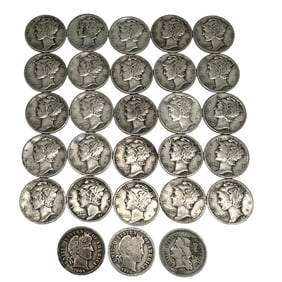 Lot of Mercury Dimes with 1865 III Cent Piece
