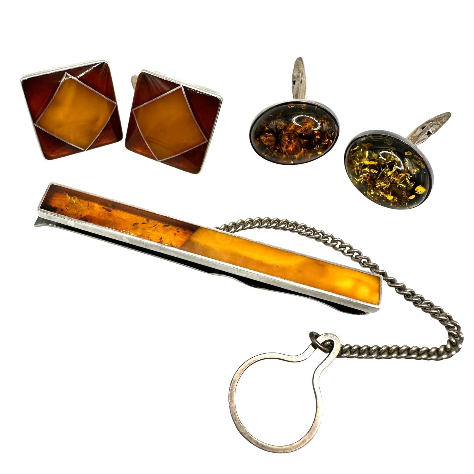 Collection of Mid Century Modern Amber Cufflinks & Tie Clip (1 of 11)