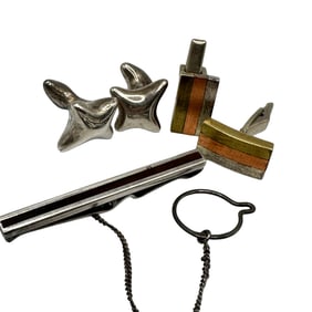 Sterling Silver and Mixed Metal Cufflinks with Tie Clip