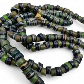 Strand of Antique Venetian Aja Chevon Glass African Trade Beads