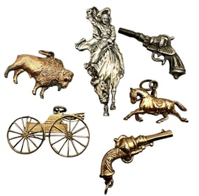 Lot of Antique Wild West Charms Including Gold Filled and Sterling