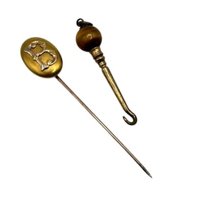 Antique Gold Filled Stick Pin with Button Hook Fob