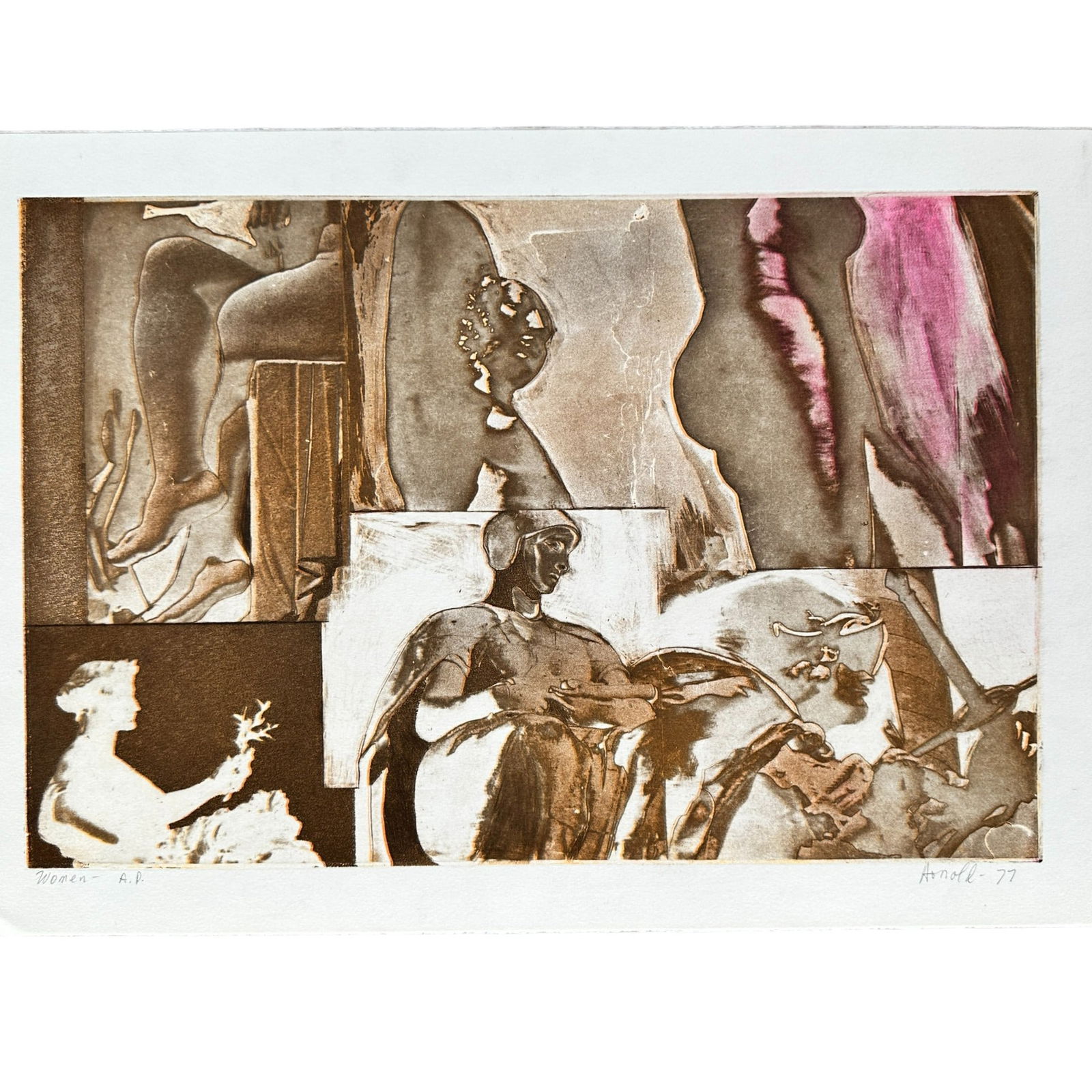 Ralph Moffatt Arnold Artist Proof Photo Collage "Women": Ralph Moffatt Arnold (American, 20th century) was an artist associated with the Chicago art community, known for figurative and expressive works that reflect mid-century modern and regional studio tra