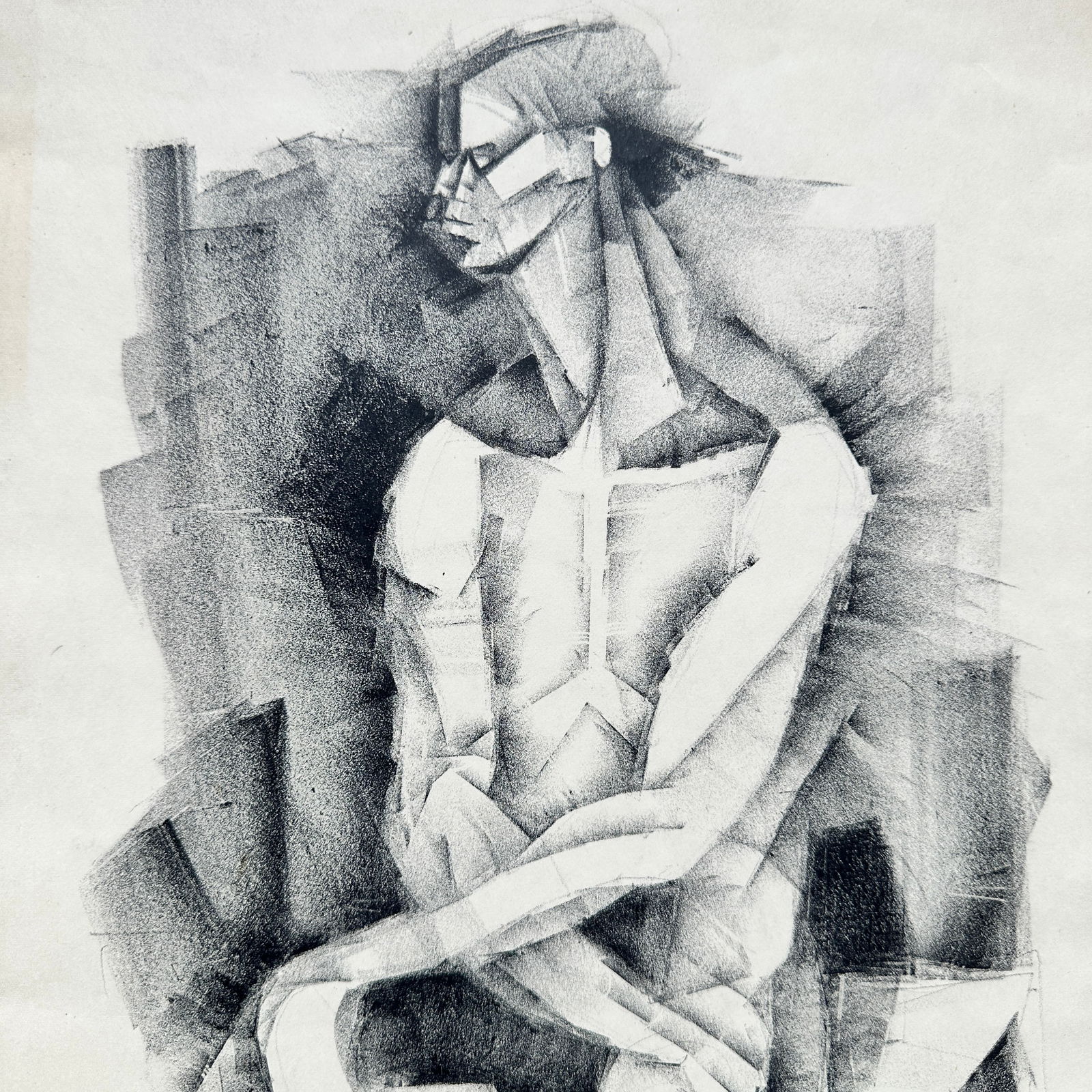 George Suyeoka Cubist Lithograph: George Suyeoka (American, 20th century) was a printmaker and painter associated with the Chicago art scene, best known for his finely crafted woodcuts and relief prints. His work reflects a modernist