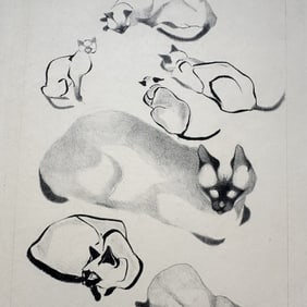 George Suyeoka Modernist Cat Lithograph