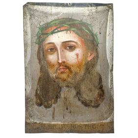 Antique Oil on Tin "The Divine Face" El Divino  Rostro, Retablo