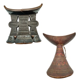 Pair of Antique African Carved Wood Headrests