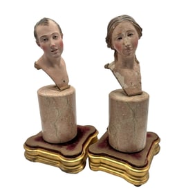 Pair of Antique Polychrome Devotional Busts