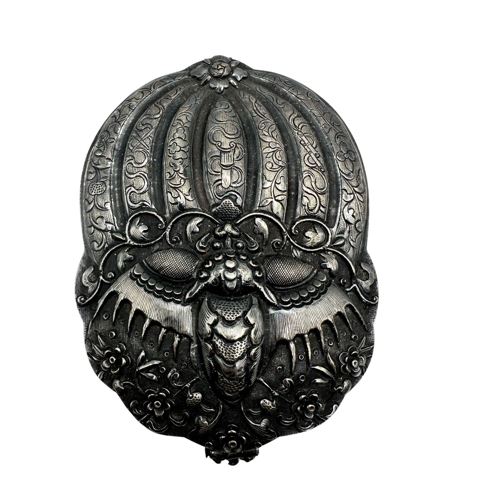 Antique 19th Century Chinese Silver Cosmetic Box - Melon and Bat Motif (1 of 14)