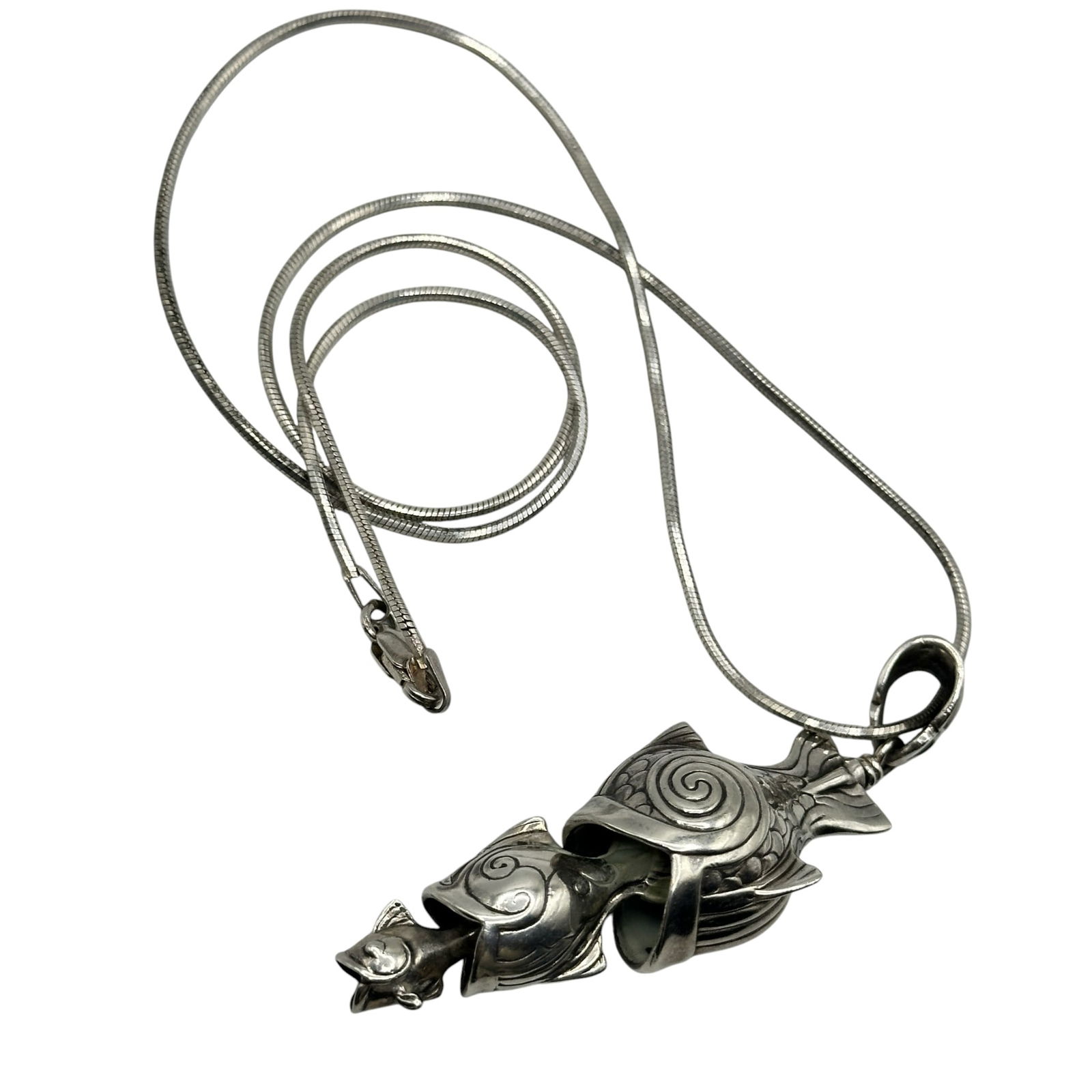 GRB Bells Vintage Fish Eats Fish 3 Sterling Silver Necklace (1 of 7)