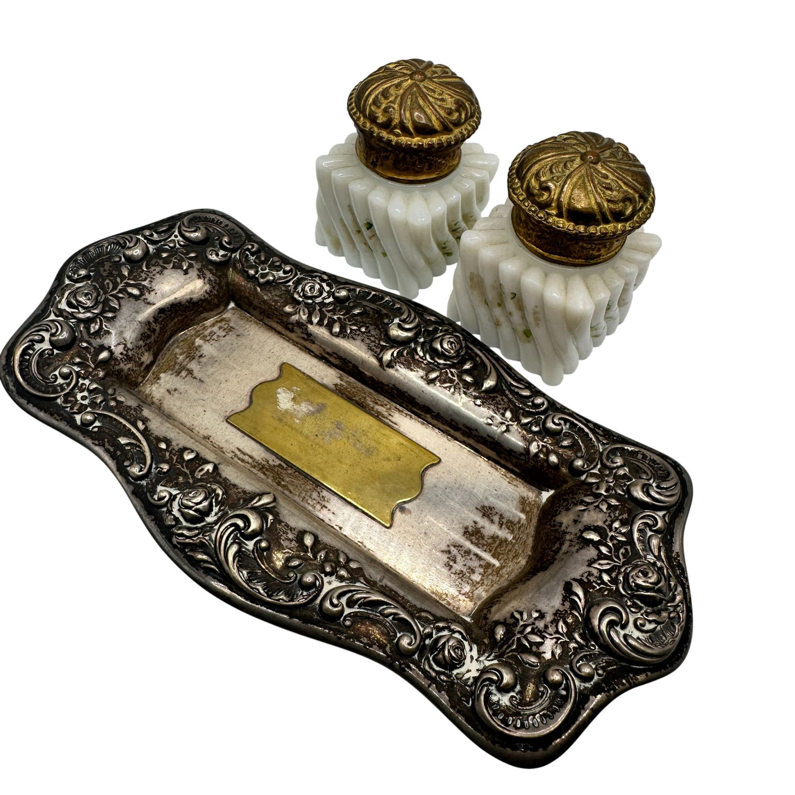 Antique Sterling Silver Pen Tray with Inkwells (1 of 16)