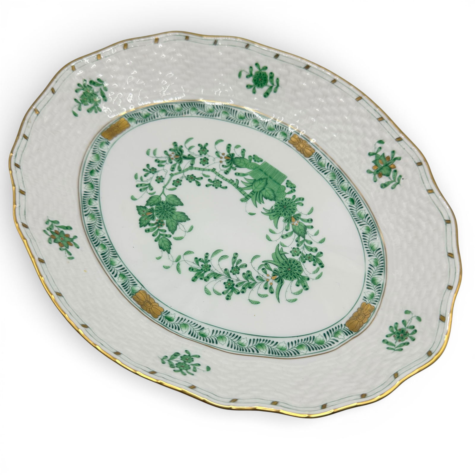 Herend Green Indian Basket Oval Bowl (1 of 5)