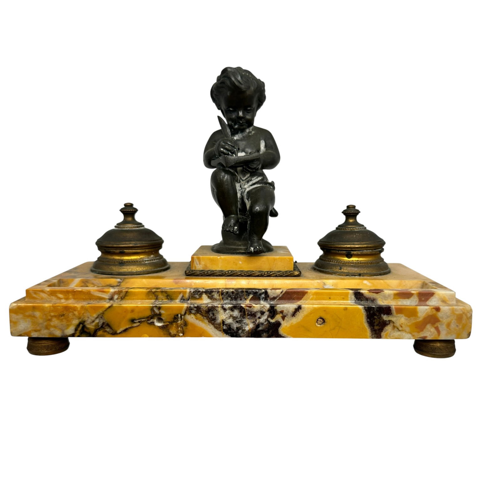 Bronze and Marble Antique Cherub Inkwell (1 of 19)