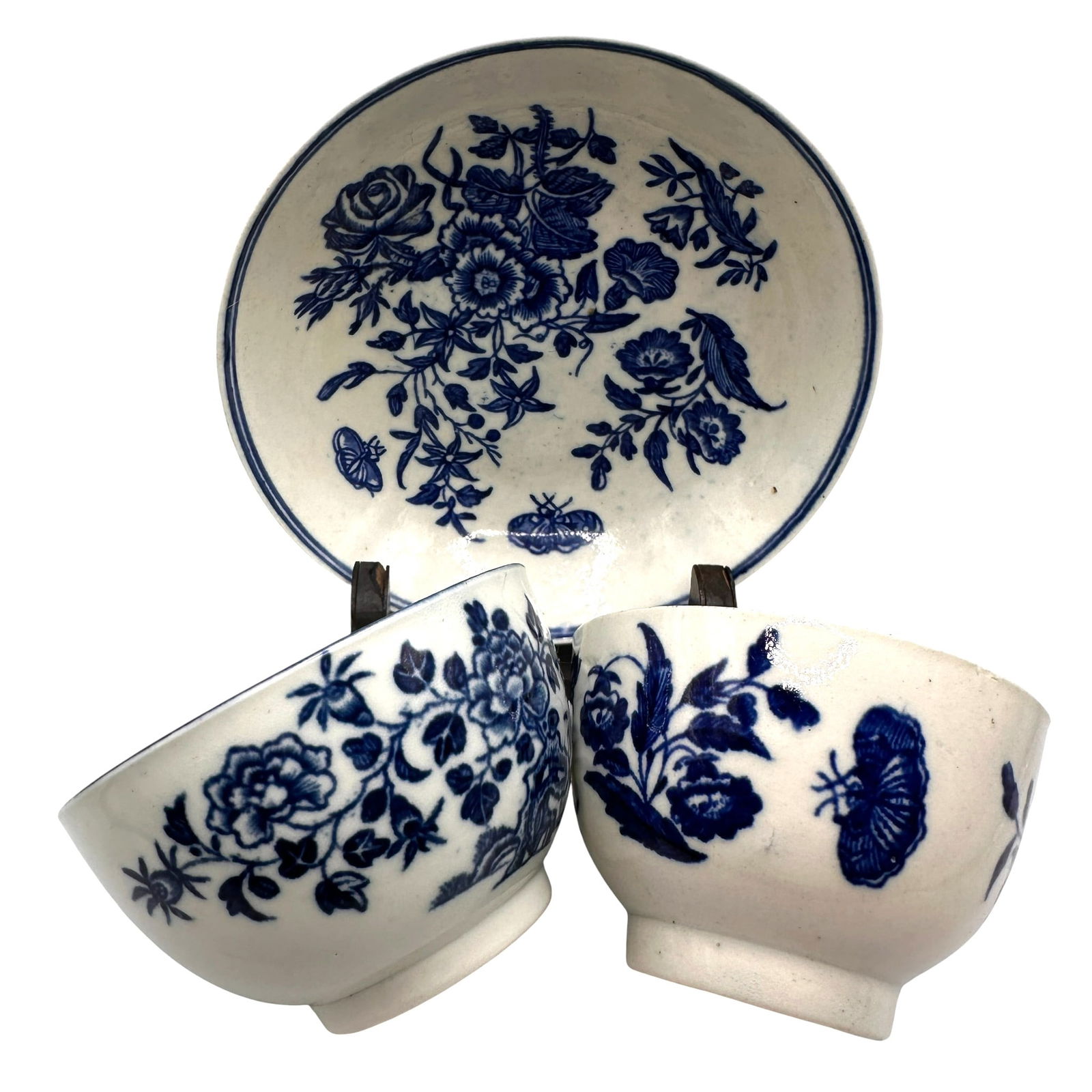 Early Dr. Wall Worcester Blue and White Teacups and Saucer (1 of 17)