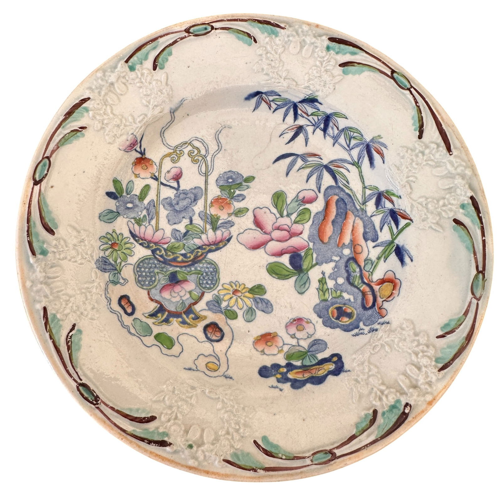 Genuine Folch's Stone China "Bamboo and Basket" Plates Circa 1820 - 2