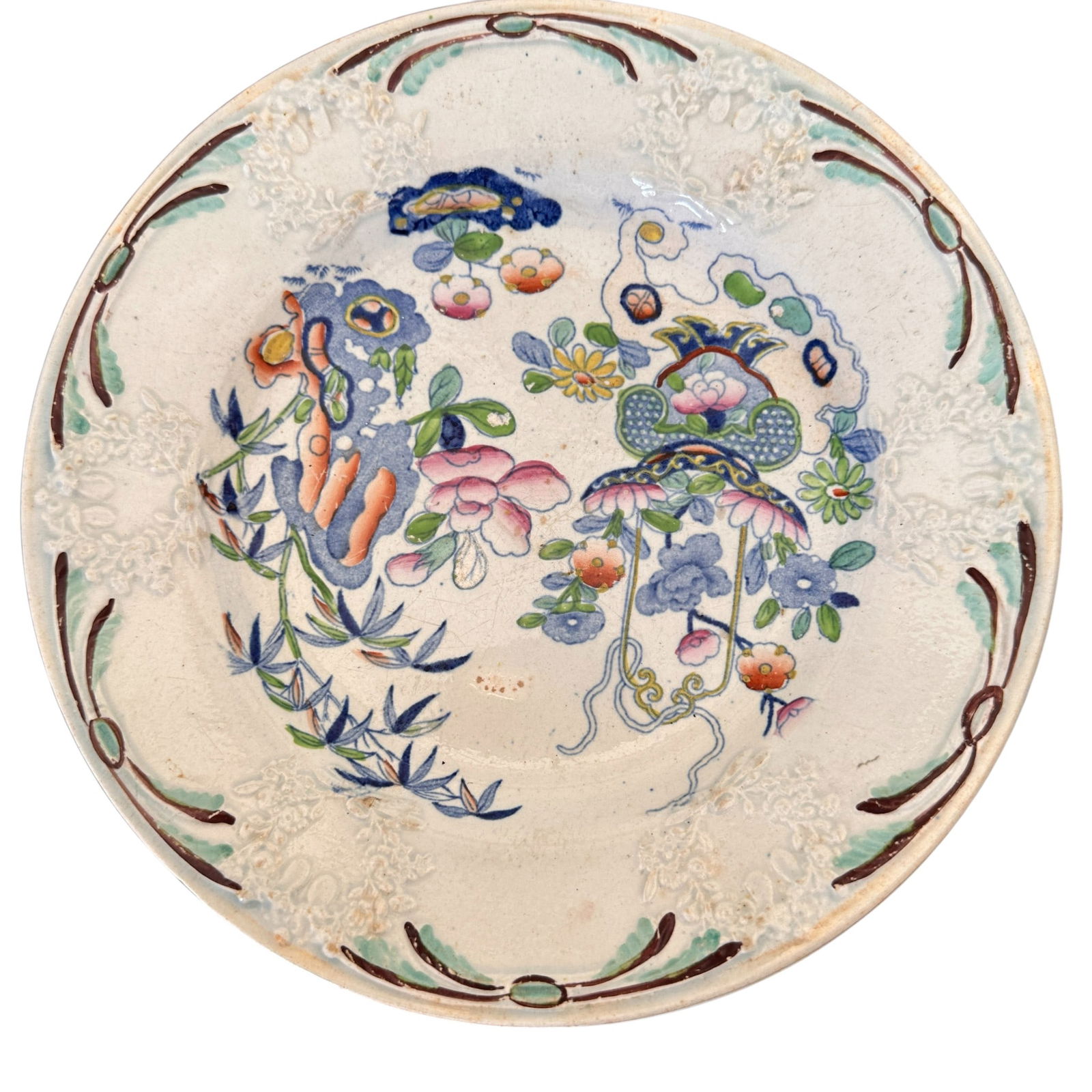 Genuine Folch's Stone China "Bamboo and Basket" Plates Circa 1820 - 3