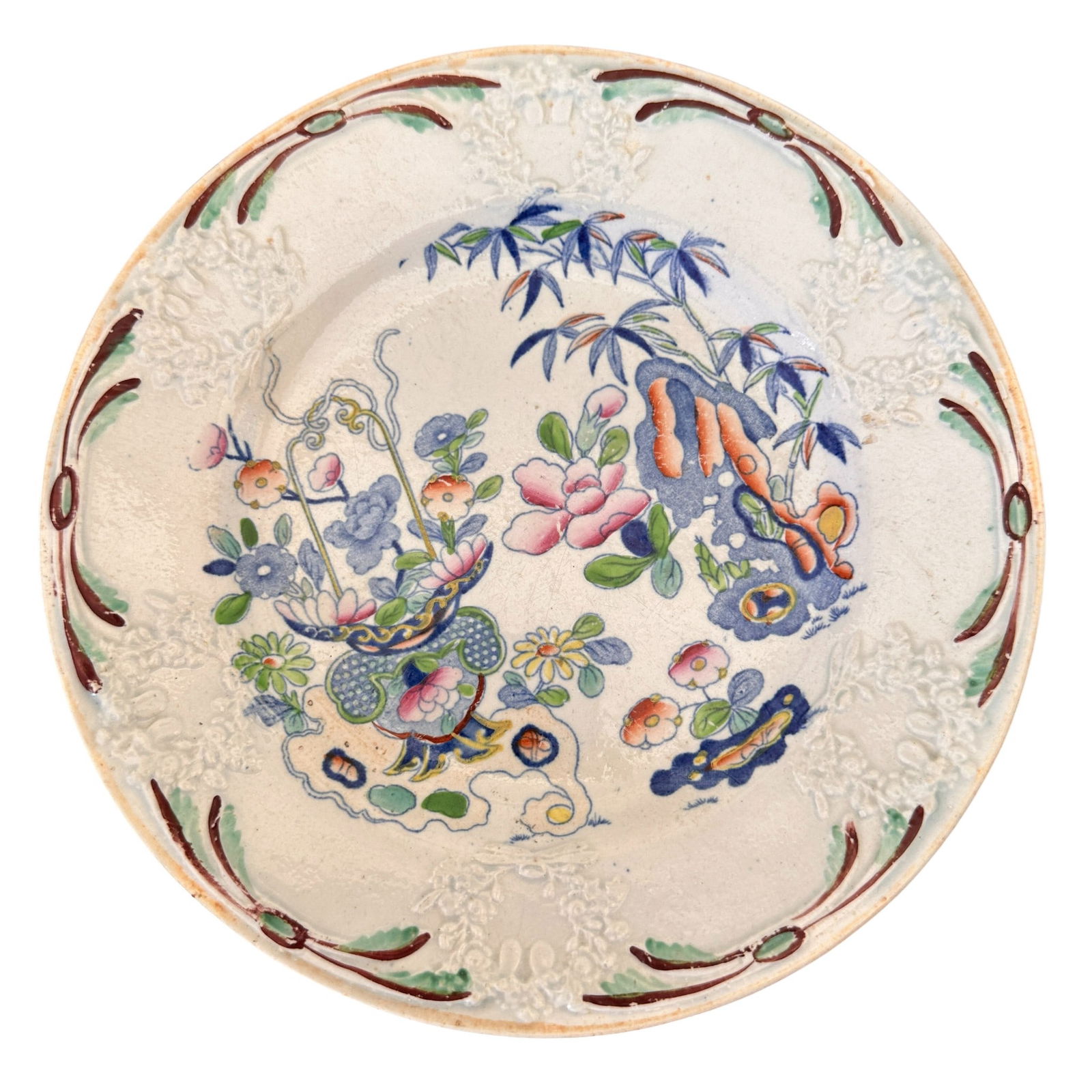 Genuine Folch's Stone China "Bamboo and Basket" Plates Circa 1820 - 5