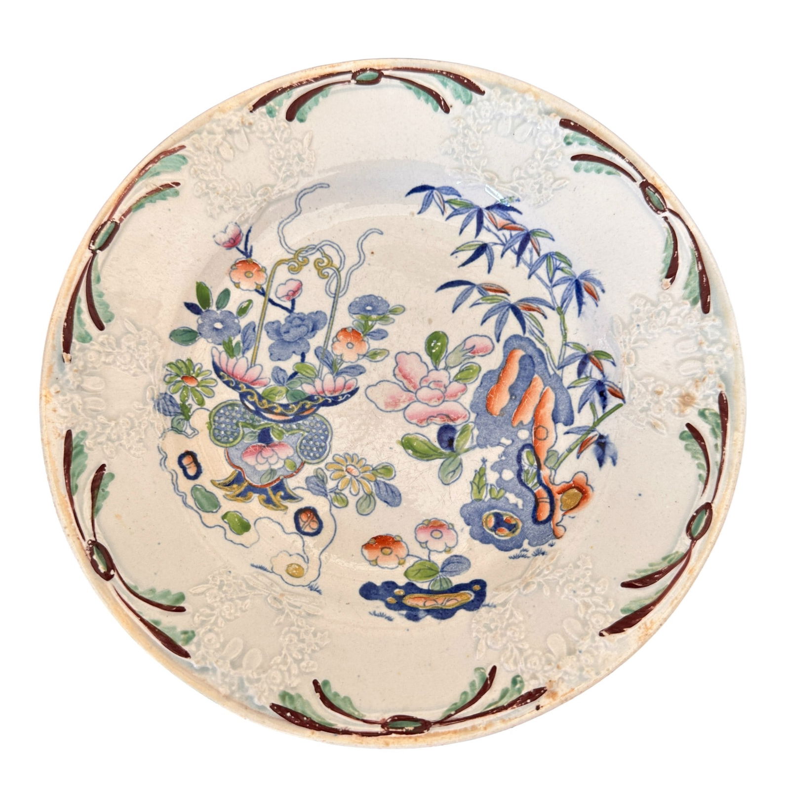 Genuine Folch's Stone China "Bamboo and Basket" Plates Circa 1820 - 7