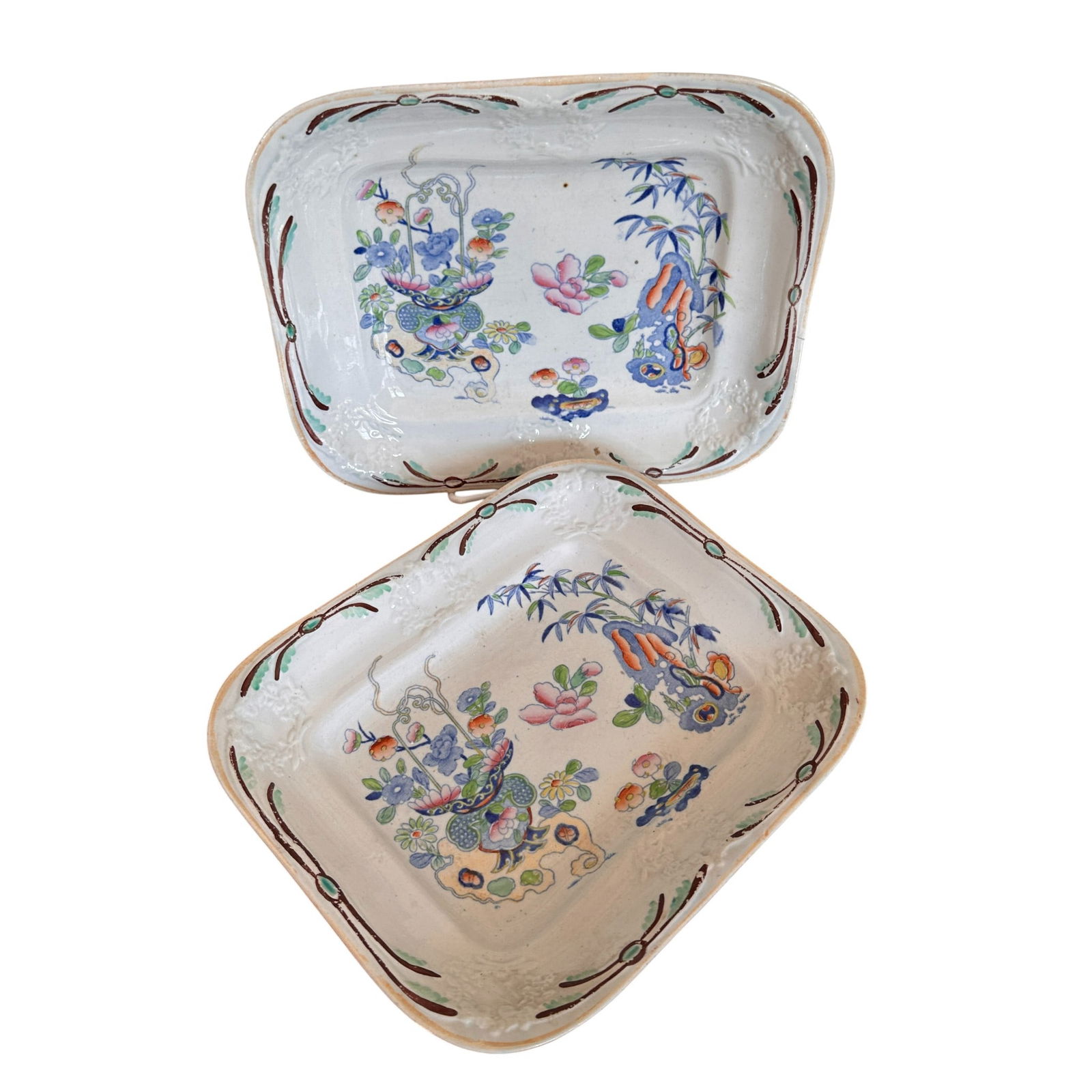 Genuine Folch's Stone China "Bamboo and Basket" Plates Circa 1820 - 9