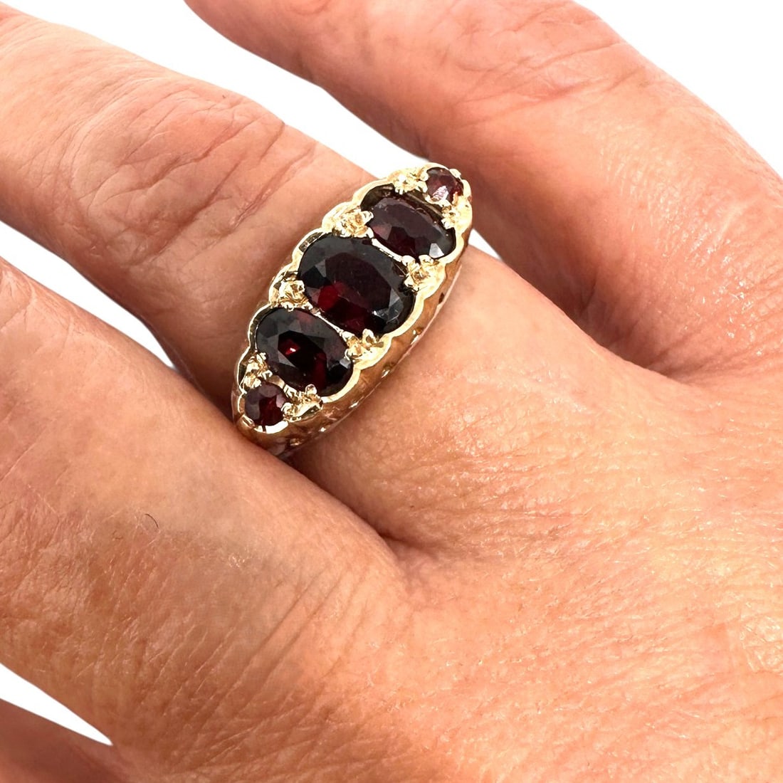 Antique 9K Gold Garnet Ring - 10