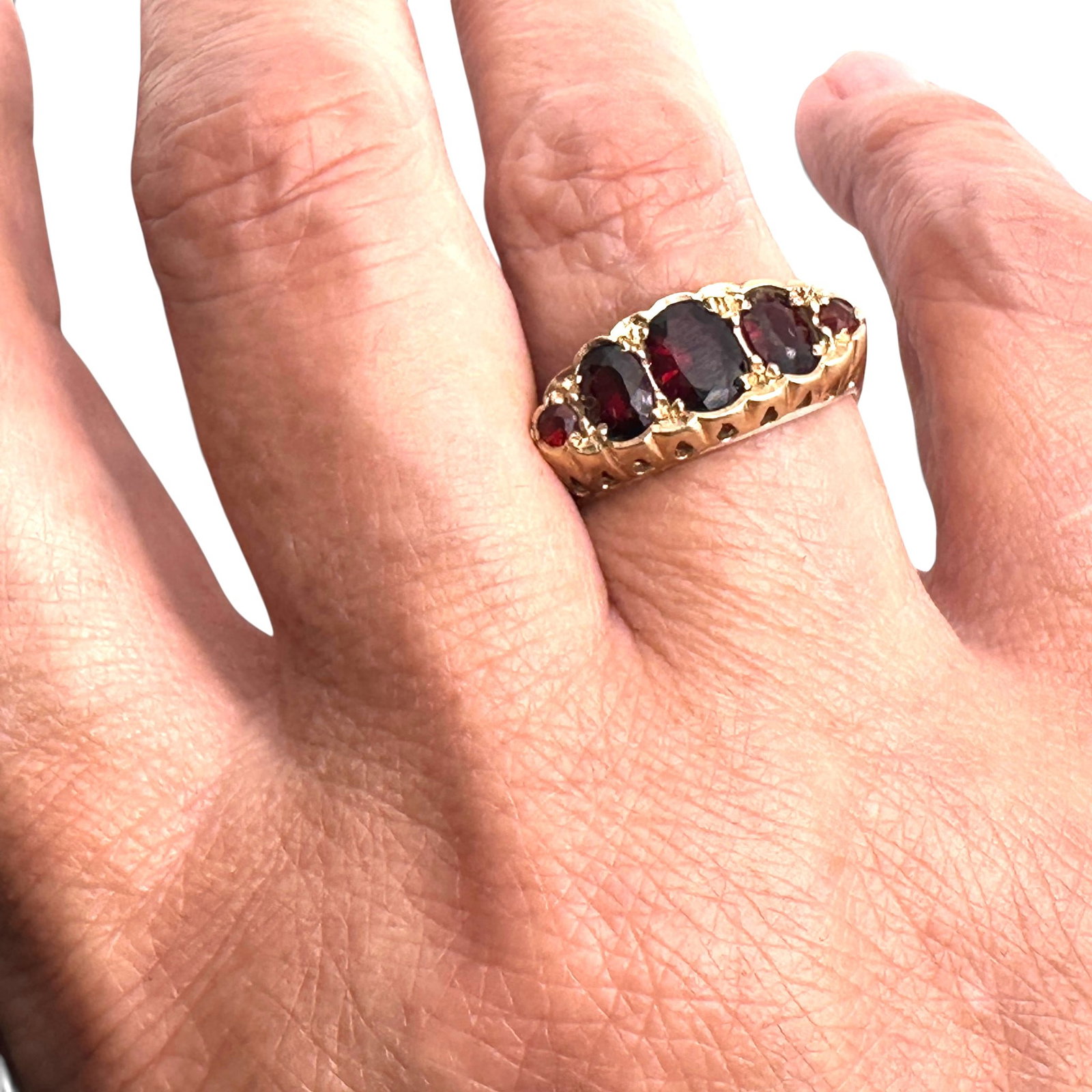 Antique 9K Gold Garnet Ring - 12
