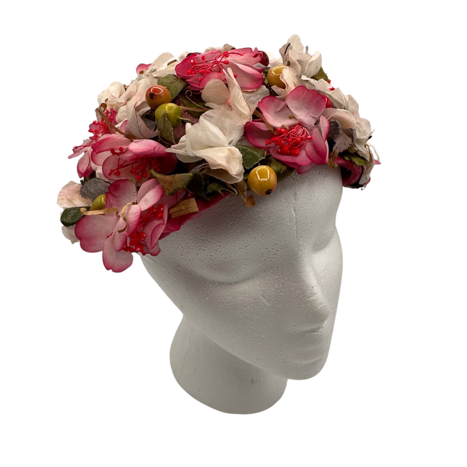 Floral Vintage Headpiece Hat: Refer to photos for additional condition information as they are a part of the description. Please note lots may show signs of wear commensurate with age and use, and the lack of a statement