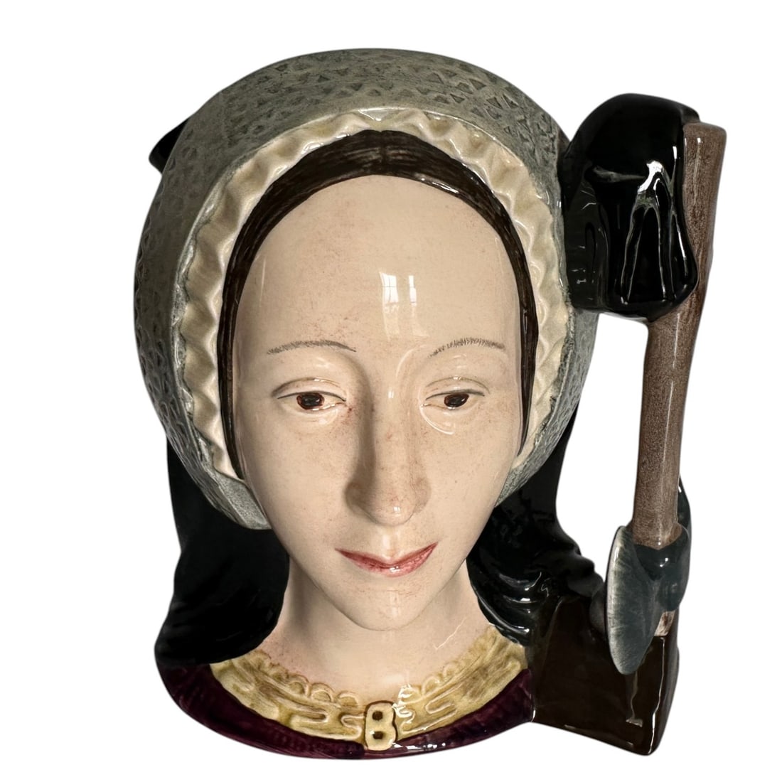 Anne Boleyn Royal Dolton Toby Jug: Measures 7" tall. Refer to photos for additional condition information as they are a part of the description. Please note lots may show signs of wear commensurate with age and use, and the lack of a s