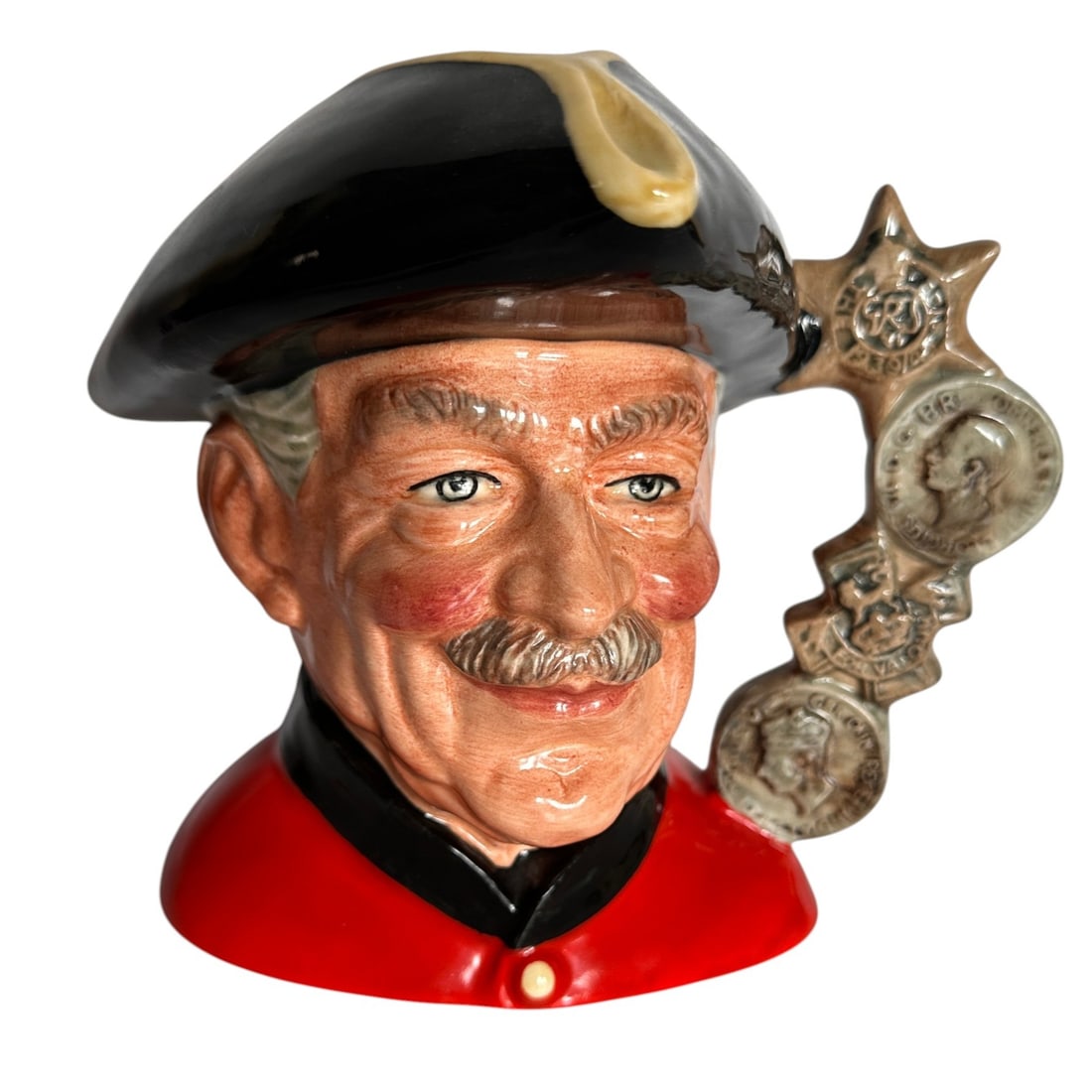 Chelsea Pensioner Royal Doulton Toby Jug: Measures 7" tall. Refer to photos for additional condition information as they are a part of the description. Please note lots may show signs of wear commensurate with age and use, and the lack of a s