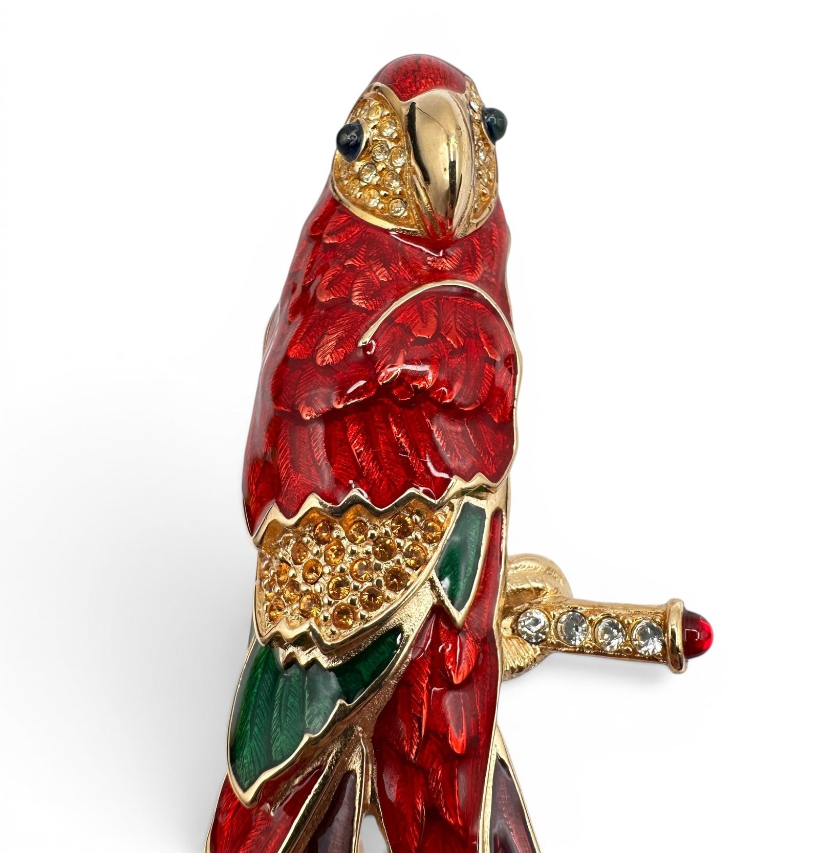 Vintage Large Bob Mackie Parrot Brooch: Measures 4 1/4" long. Refer to photos for additional condition information as they are a part of the description. Please note lots may show signs of wear commensurate with age and use, and the lack of