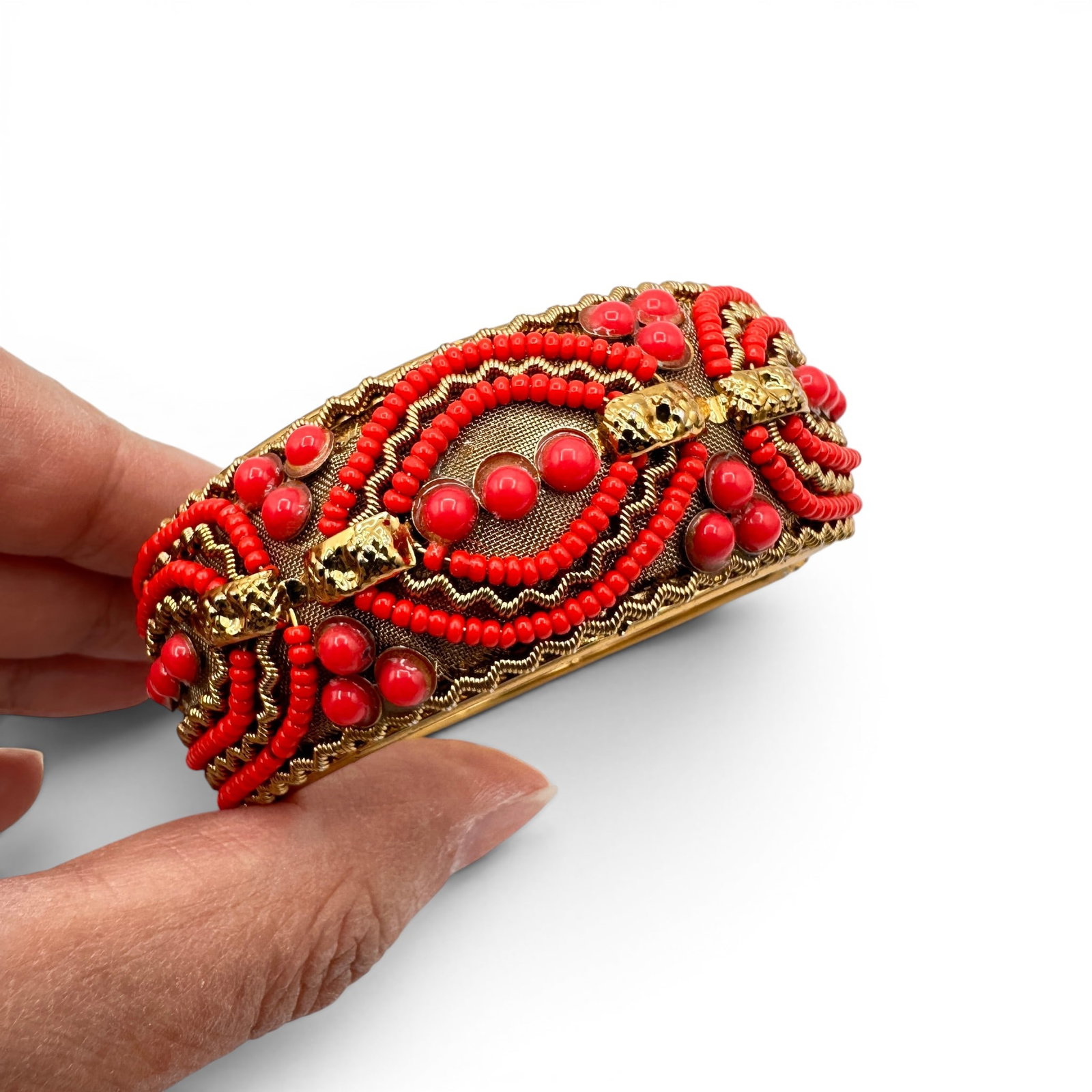 Vintage Ornate Gold Tone Clamper Bracelet (1 of 6)