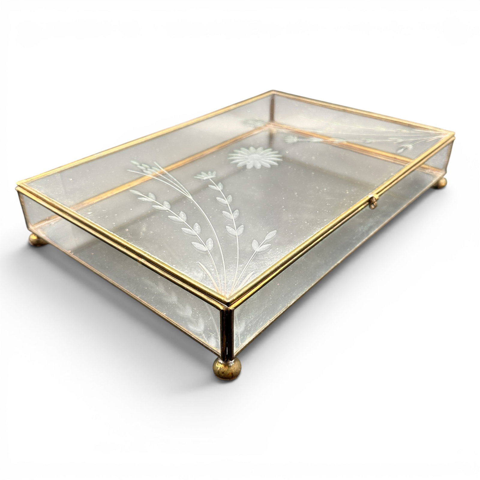 Vintage Etched Glass and Brass Curio Box (1 of 6)